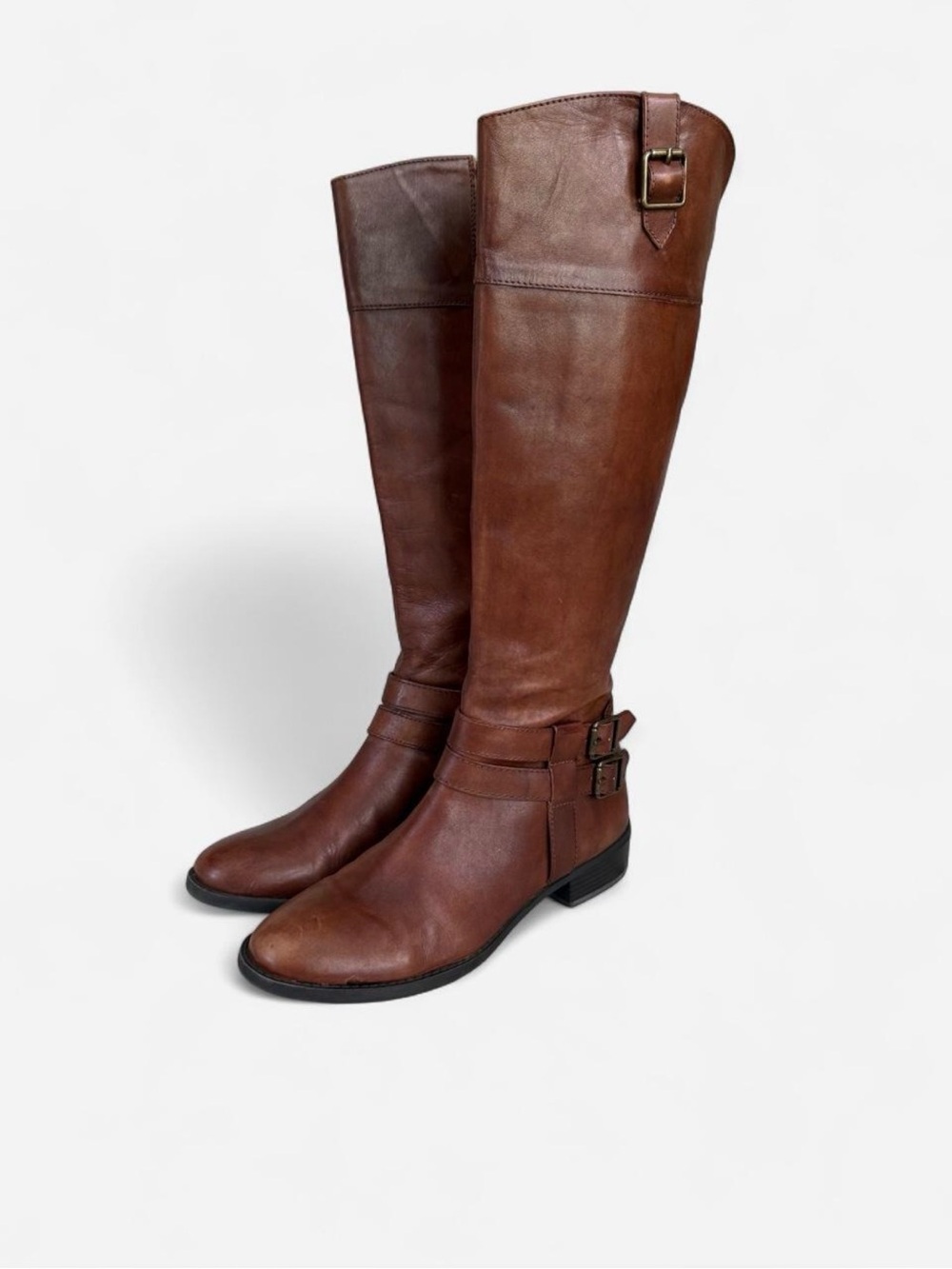 INC International Concepts Fahnee Cognac BrownLeather Knee High Riding Boots~8.5